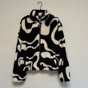 Thread & Supply Black and White Fuzzy Zip Jacket